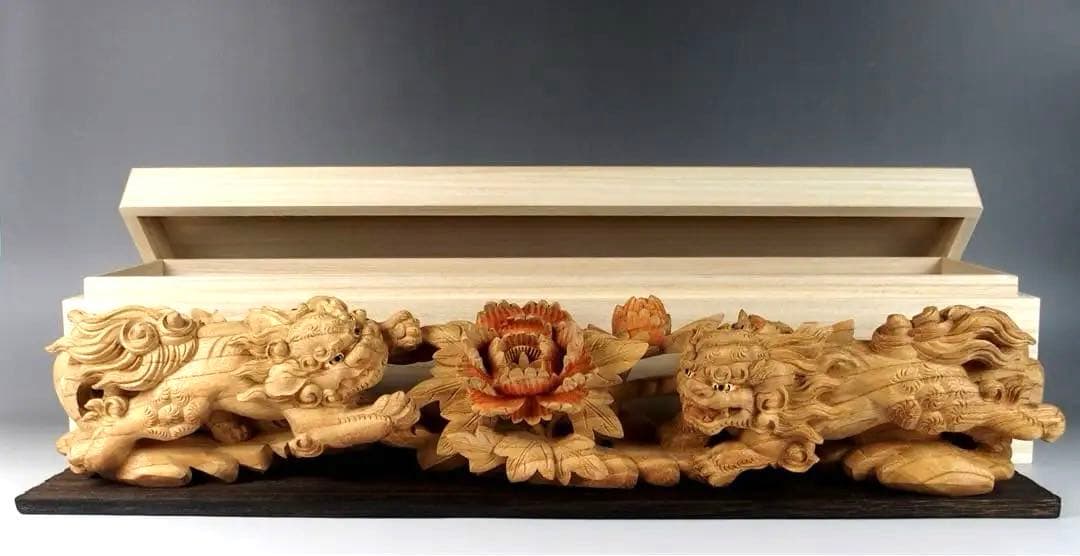 【 木彫 唐獅子 】鉦支持棒　摺り鉦 当たり鉦 二丁鉦 だんじり　山車 曳山