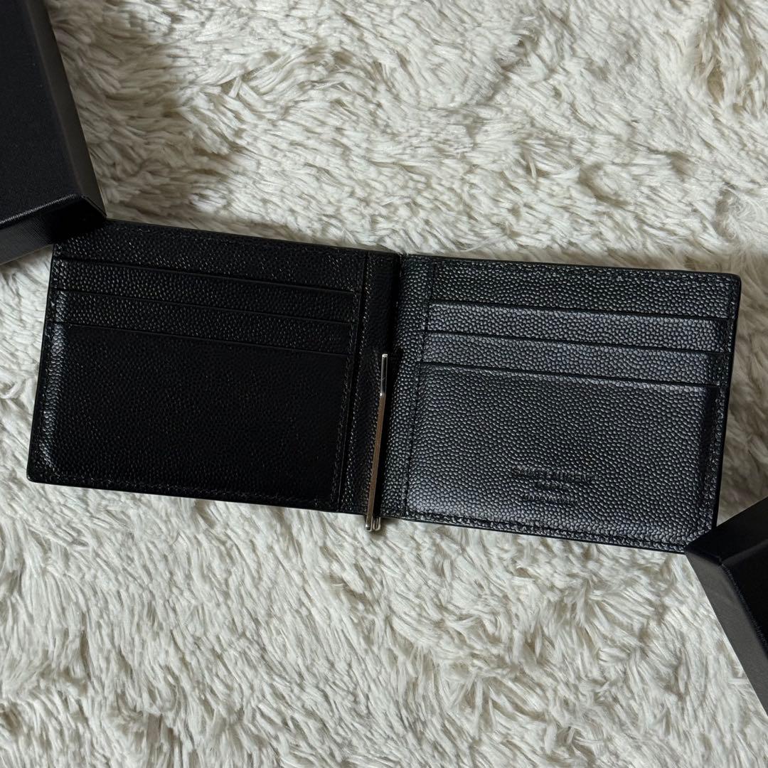 ⭐️未使用級⭐️　サンローラン　マネークリップ　二つ折り財布　シルバー金具　黒