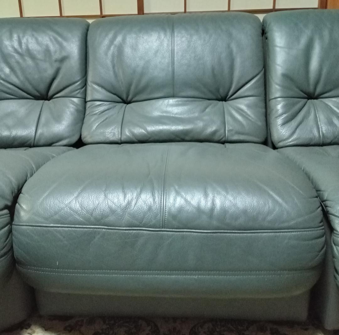 karimoku グレー レザー ソファ (2)
