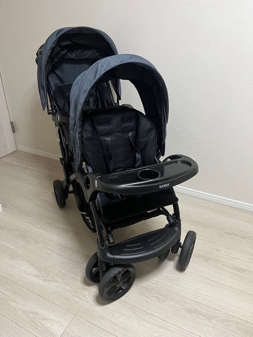 KATOJI 二人でゴーDX ブラック 2人乗りベビーカー　レインカバー未使用