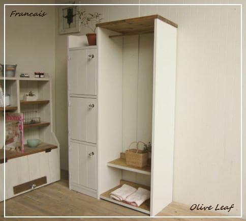 サイズ、デザインオーダー可！３段扉ハンガーキャビネット●シャビーホワイト受注製作