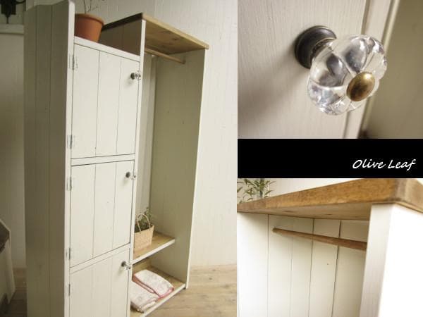 サイズ、デザインオーダー可！３段扉ハンガーキャビネット●シャビーホワイト受注製作