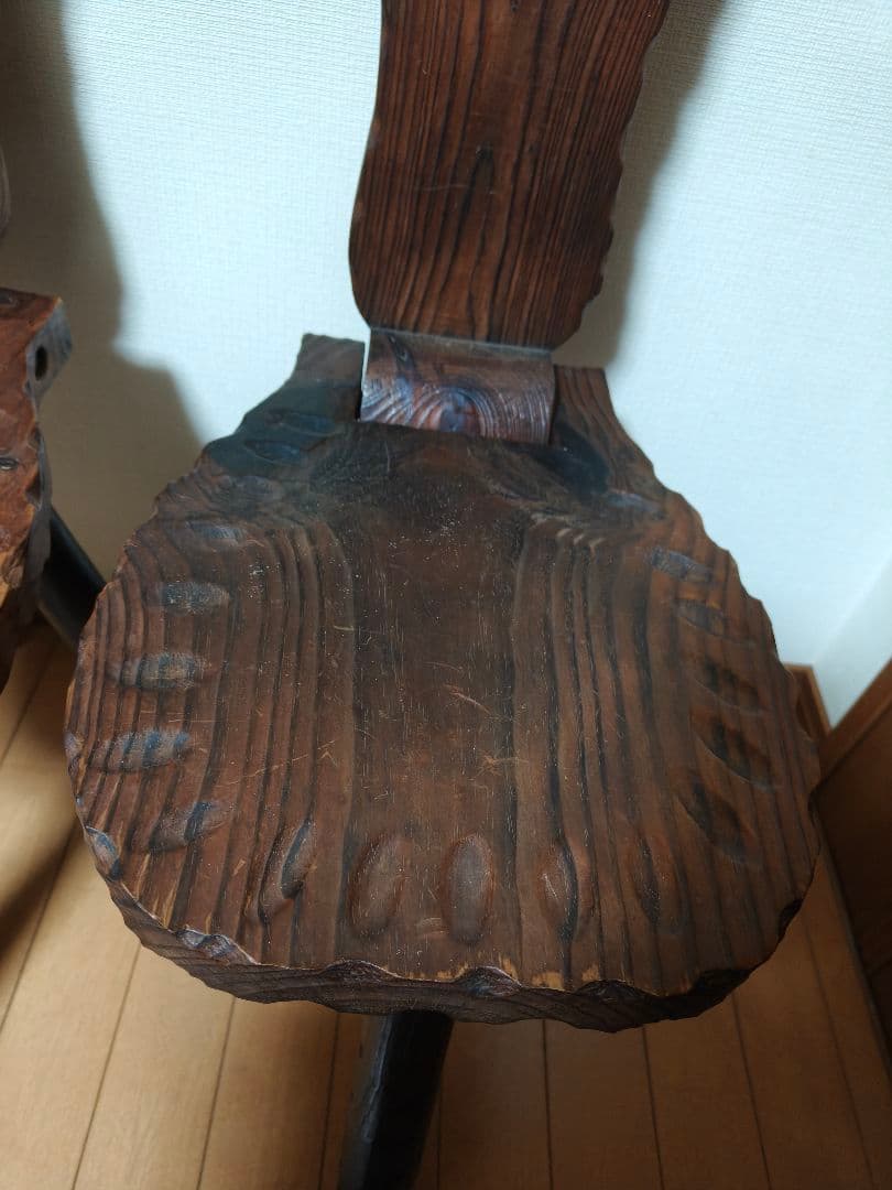 2個セット猫型木製三脚折りたたみ椅子 チェア