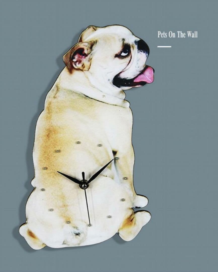 【リアル】壁掛け ペット時計 かわいい ブルドッグ インテリア