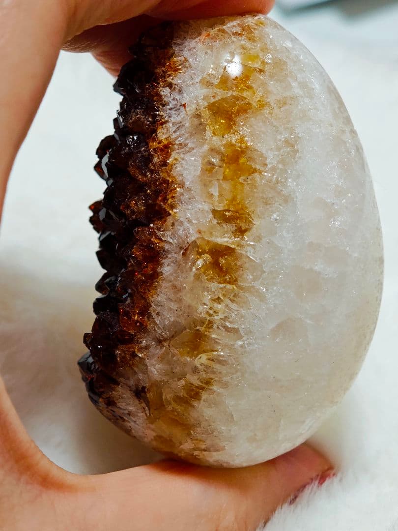 ​【金運】ブラジル産天然石 シトリン原石 エッグ型 ジオード 台座付151.6g