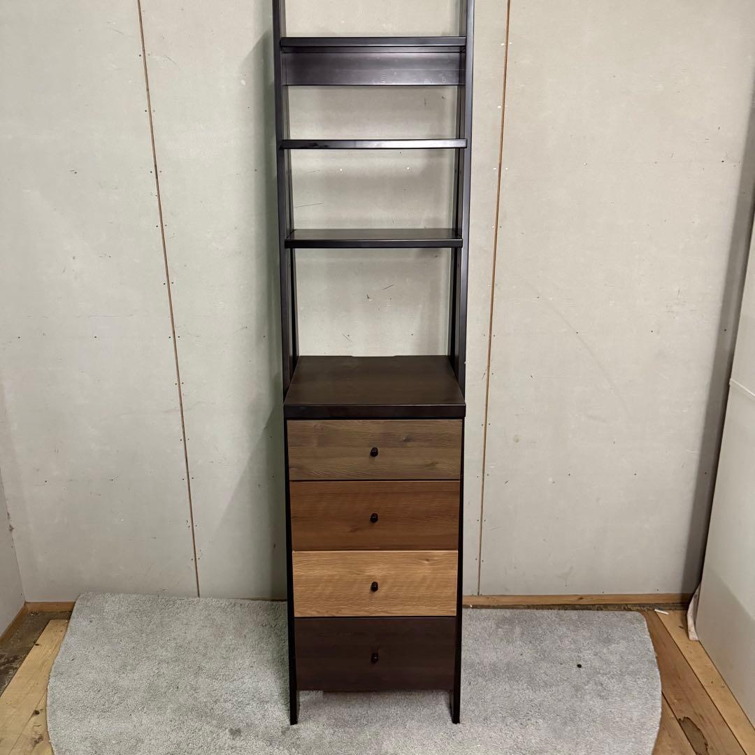 【619】ダークブラウン木製ラック 4引き出し付き