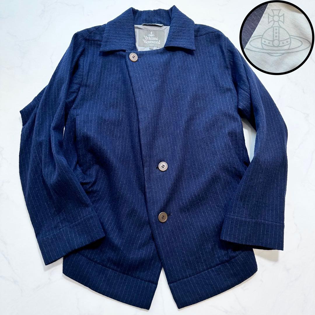 現行品✨ヴィヴィアンウエスドウッドマン プレッジ ストライプジャケット 紺 44