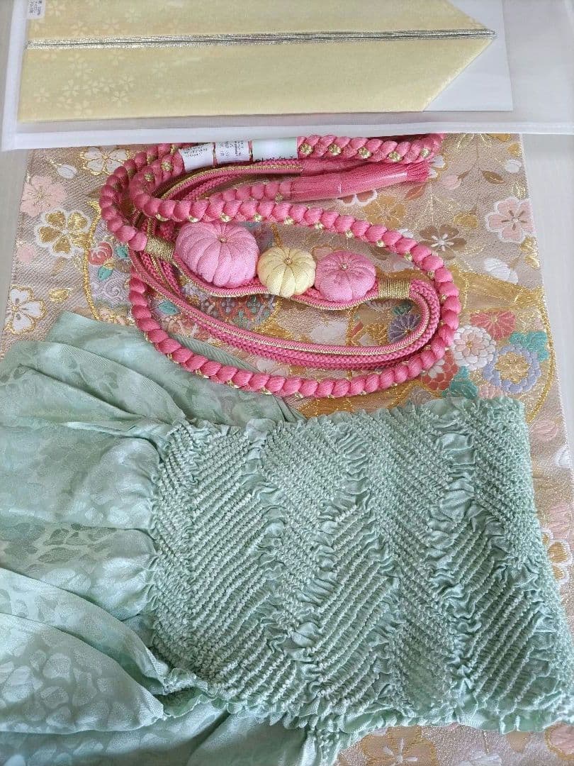 446.振袖7点セット　正絹　フルセット　成人式　京都きもの友禅 細身　美品