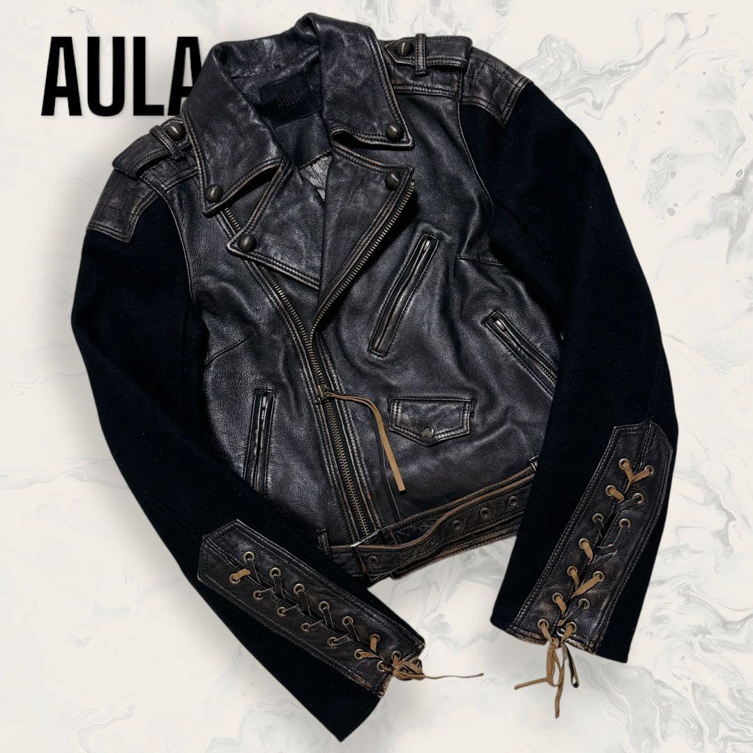 【ほぼ未使用】 AULA 本革 切替 ライダース ジャケット