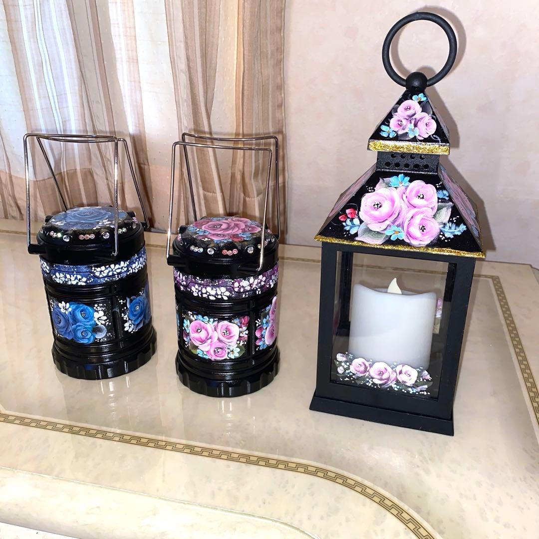 ジュエリーボックス　ランタン　懐中電灯　電子カイロ　防犯ブザー　薔薇　手描き