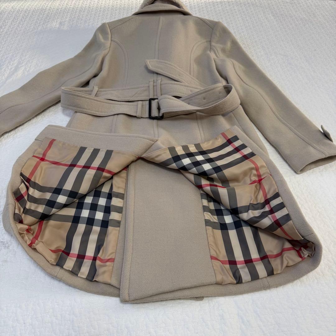 バーバリーロンドン 襟ボア ウールトレンチ ロング ノバチェック 38