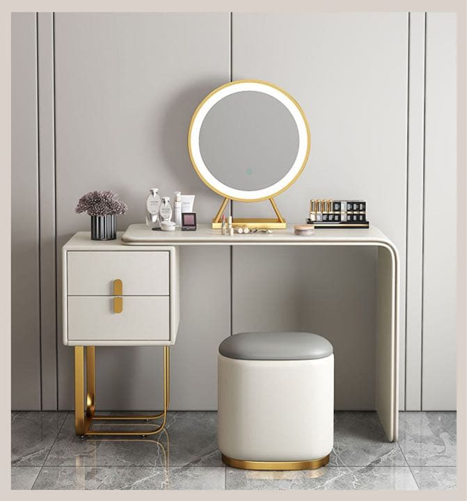 イタリア式高級ドレッサー  ベージュ　スツール　チェスト　ミラー付き 4点セット