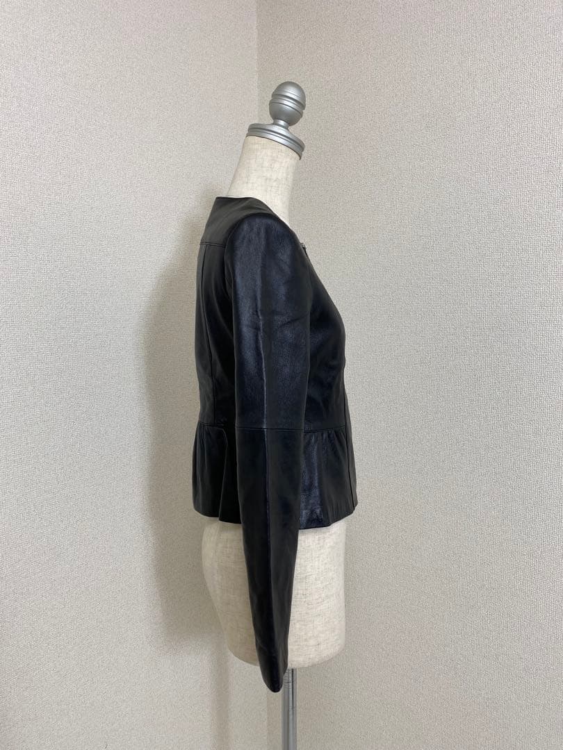 【極美品】ANAYI 羊革 ノーカラー ペプラム ライダースジャケット