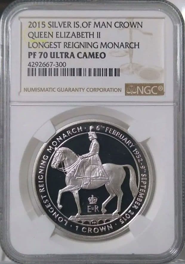 2015 マン島エリザベス女王在位最長記念プルーフ銀貨 NGC PF70UC②