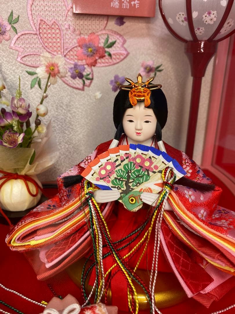 藤翁作　雛人形親王飾り半円形アクリルケース・間口約５０×奥行約２８×高さ約２７㎝