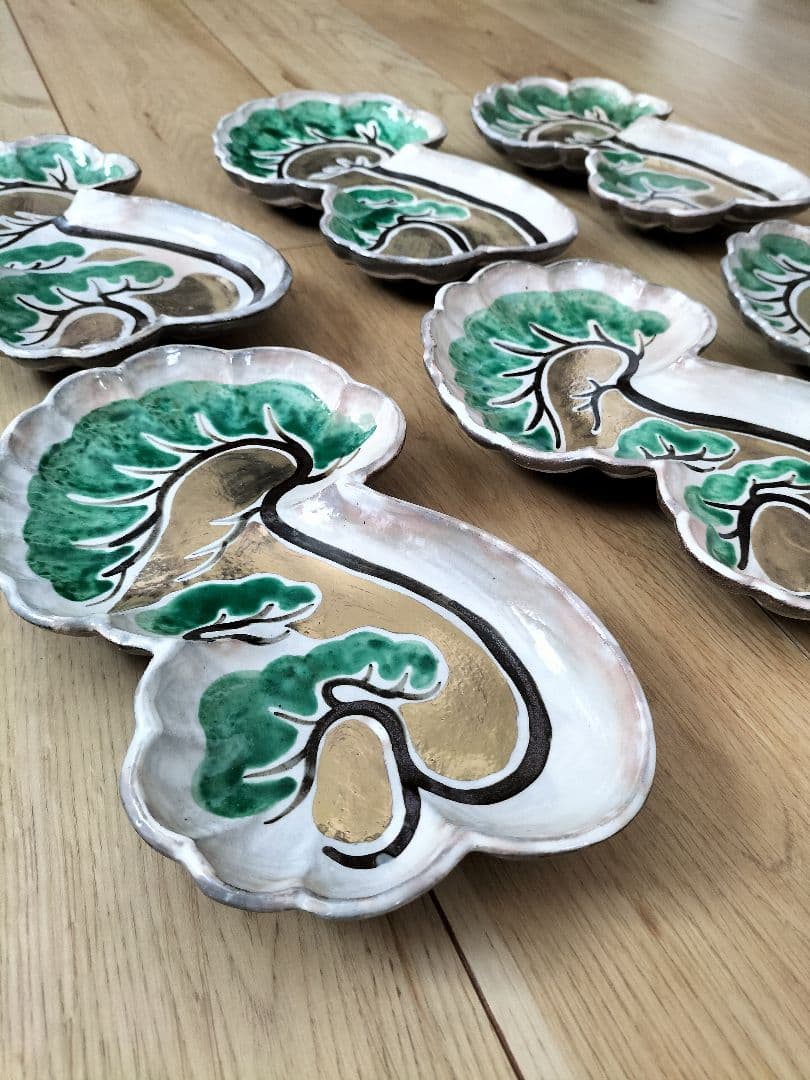 京焼 清水焼 乾山写し松絵向付皿金入り 6枚セット 新品・未使用