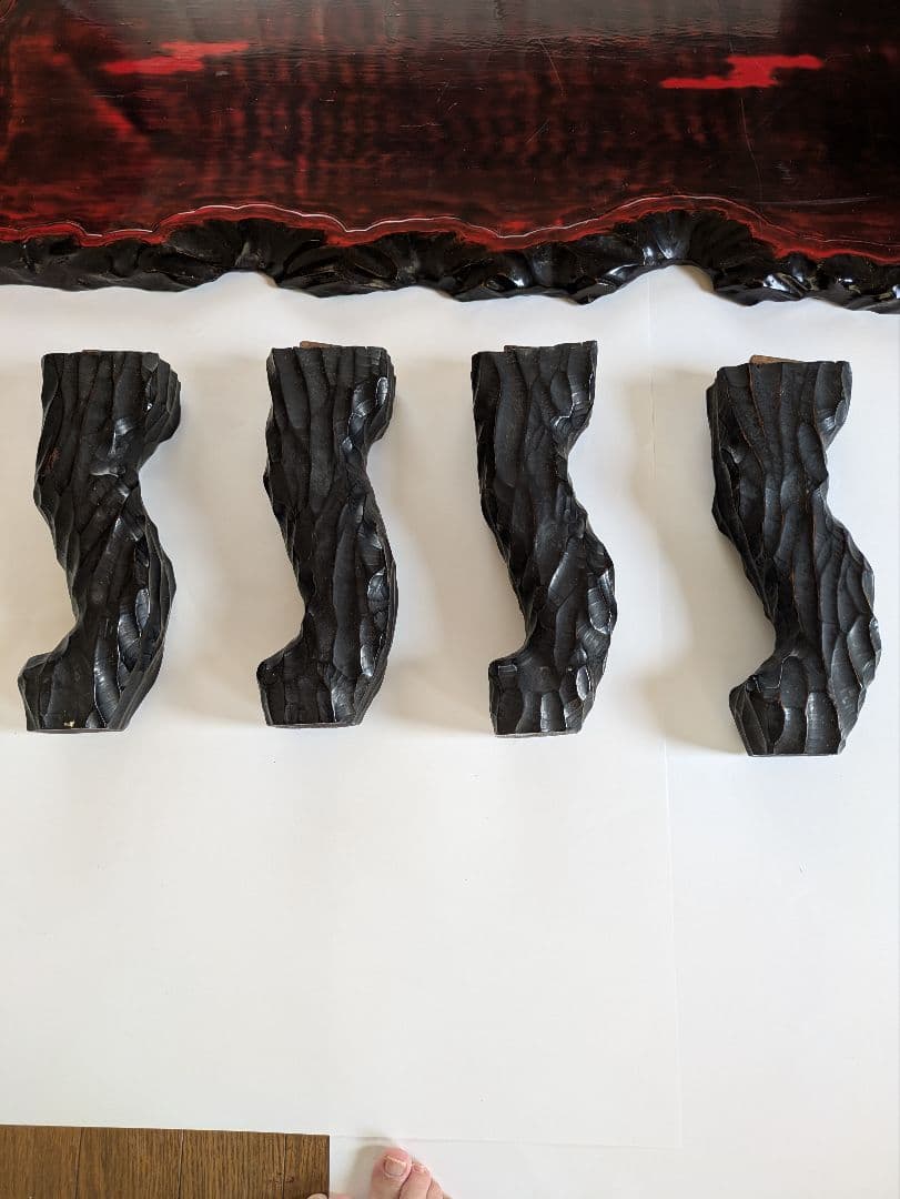 アンティーク朱塗り木製座卓 赤黒コントラスト 脚取り外し可能