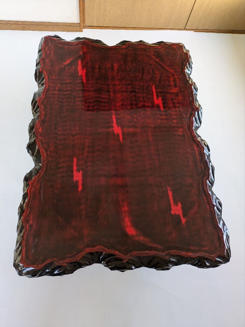 アンティーク朱塗り木製座卓 赤黒コントラスト 脚取り外し可能