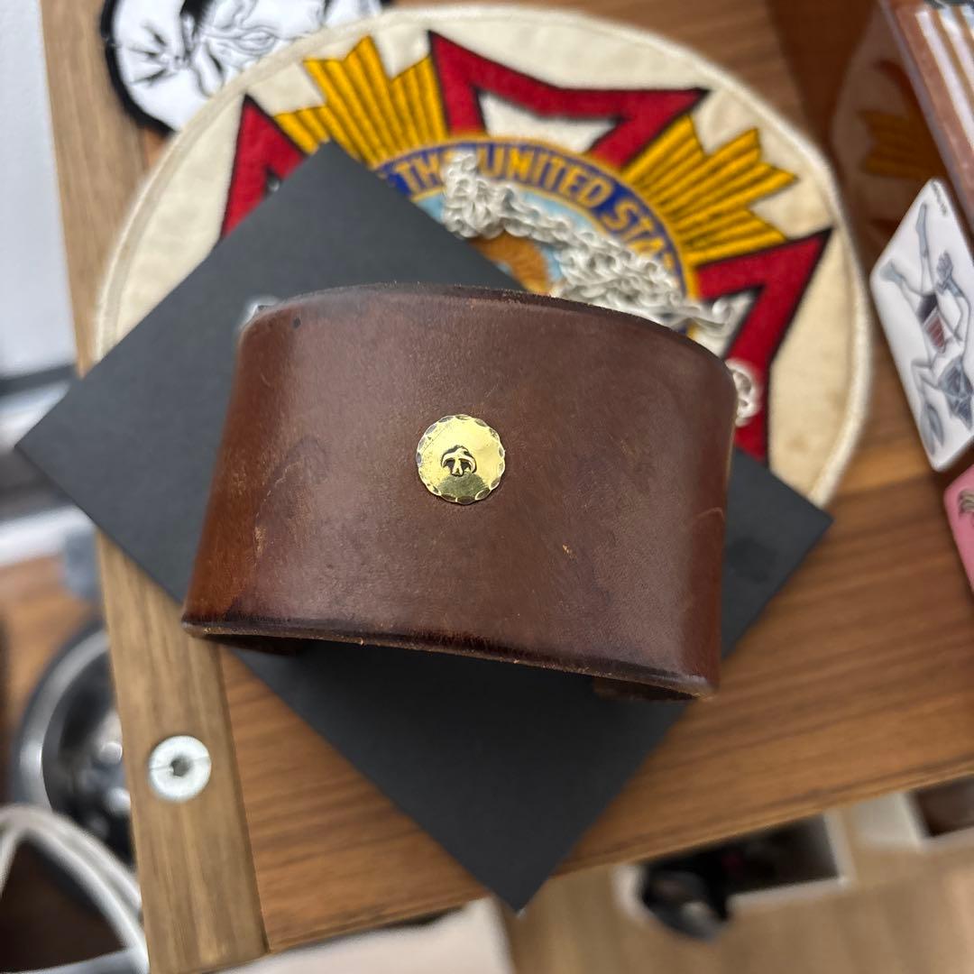 ゴローズ　金メタ付き革ブレス　赤茶