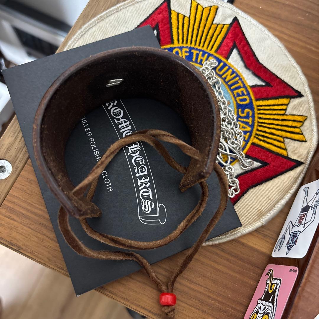 ゴローズ　金メタ付き革ブレス　赤茶