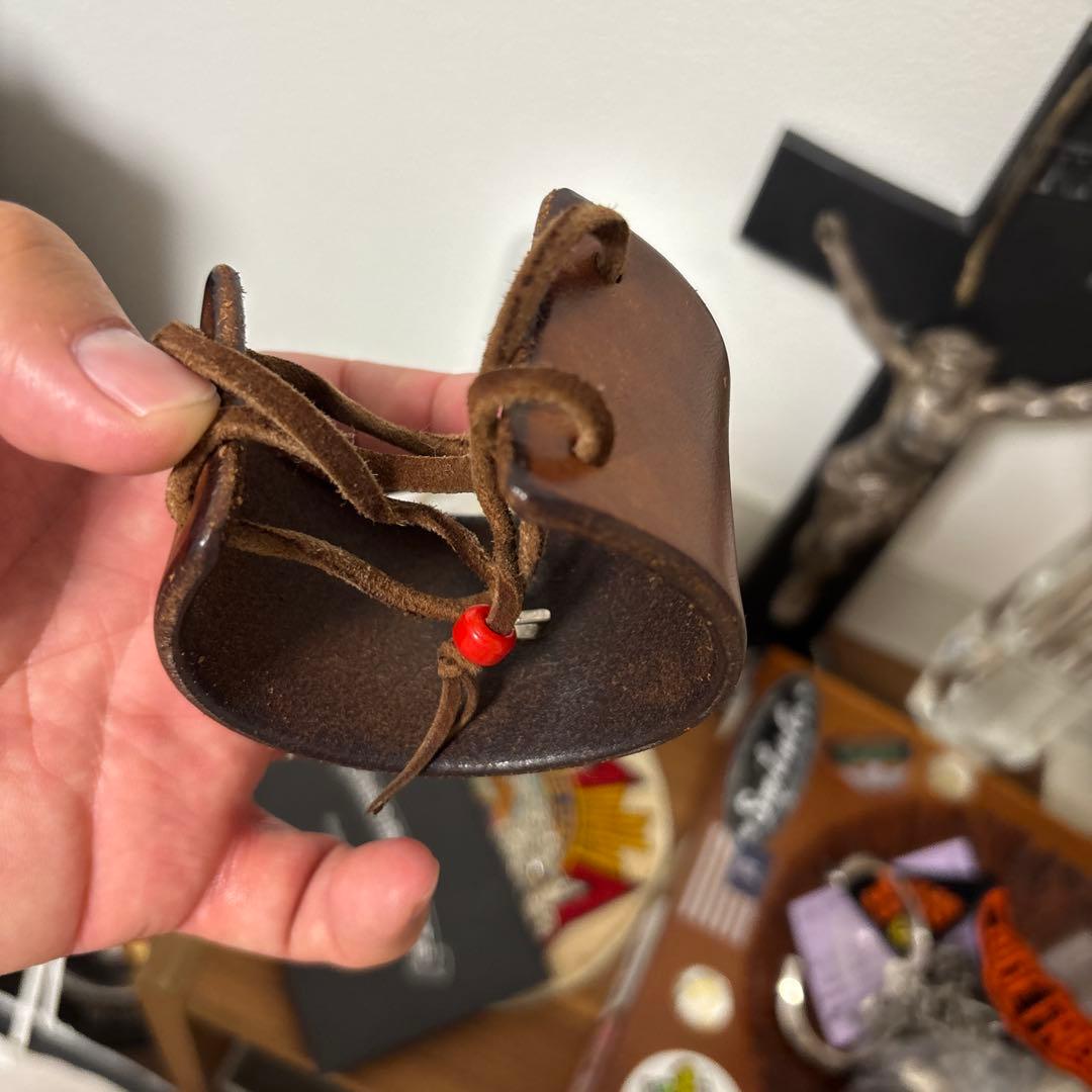 ゴローズ　金メタ付き革ブレス　赤茶