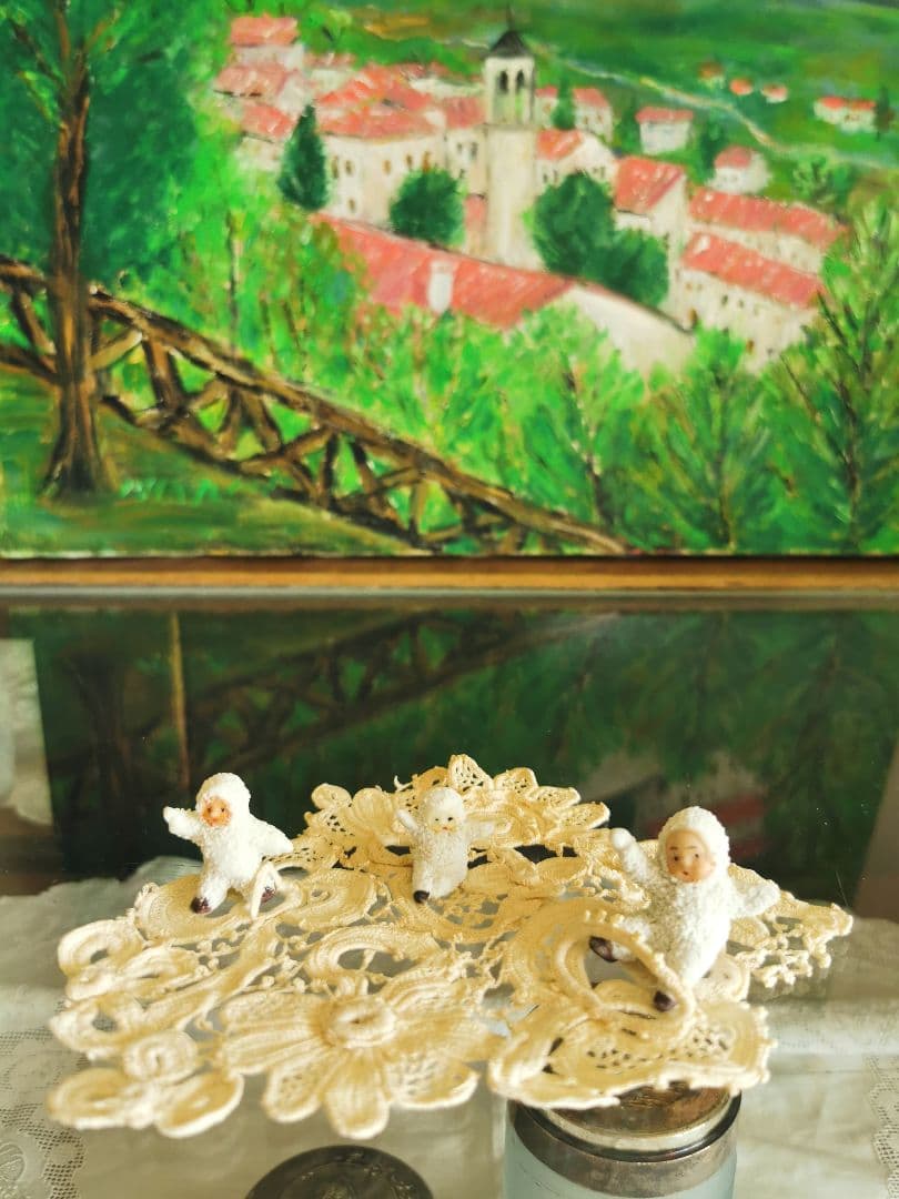 アンティーク アイリッシュクロシェレース 多層パンジー向日葵三つ葉 手編ドイリー