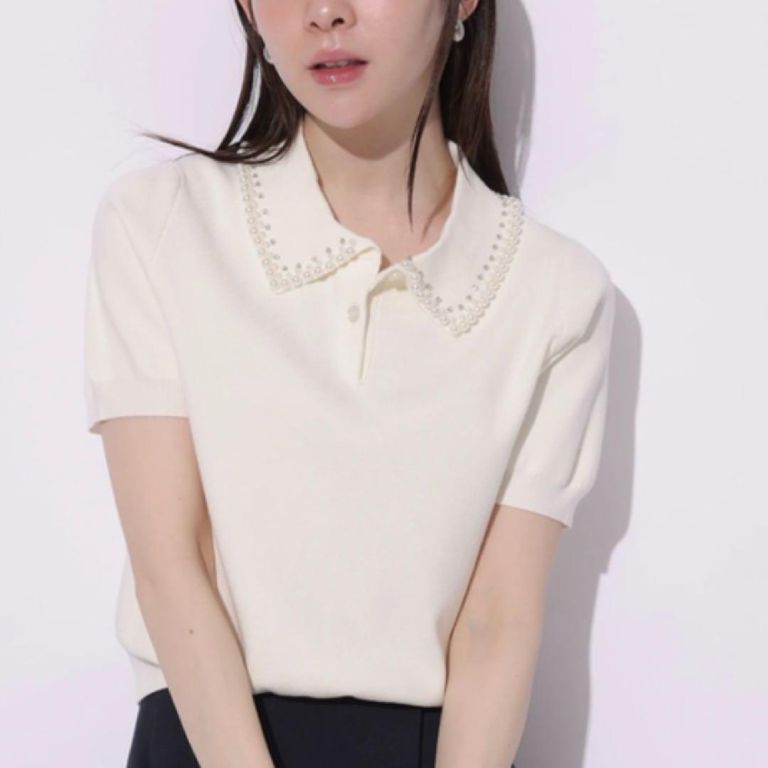 Rirandture パールカラーポロニット　オフ白　m