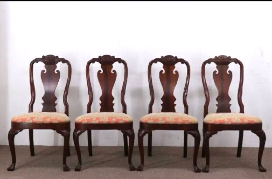 【送料無料地域限定］西洋カンセル社クイーンア様式ダイニング猫脚チェア２脚セット