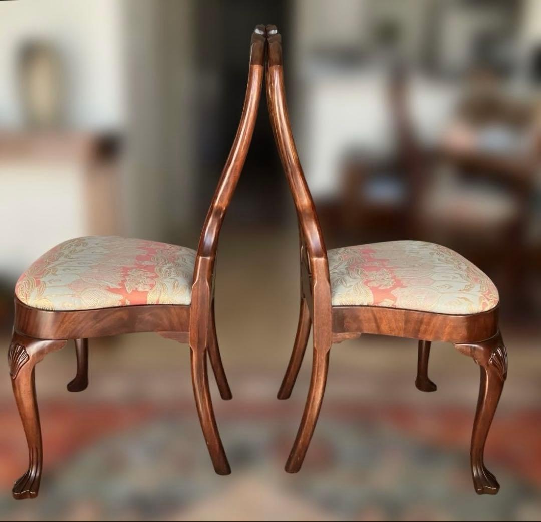 【送料無料地域限定］西洋カンセル社クイーンア様式ダイニング猫脚チェア２脚セット