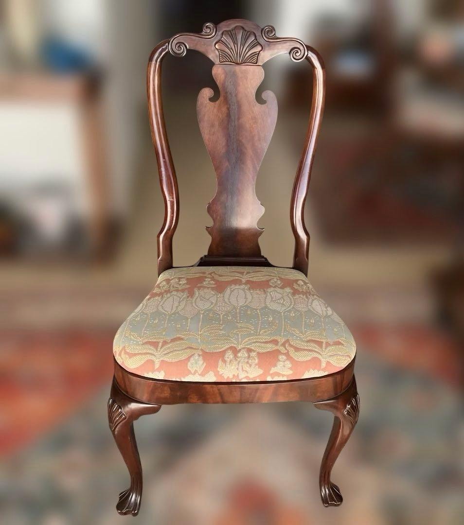 【送料無料地域限定］西洋カンセル社クイーンア様式ダイニング猫脚チェア２脚セット