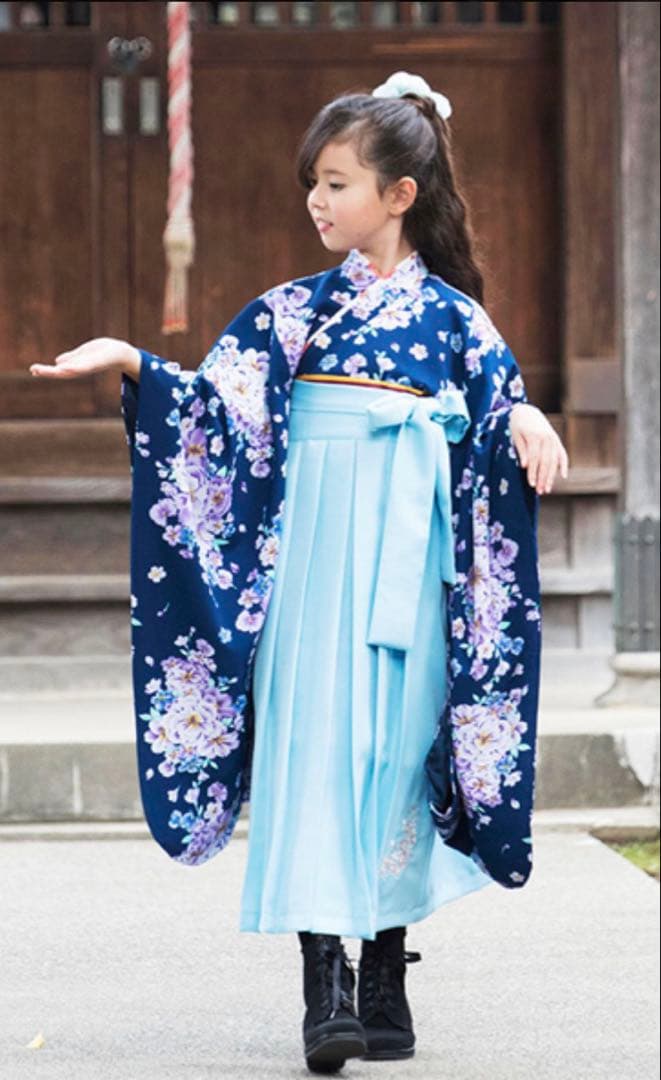 110袴　キャサリンコテージ　紺×水色　ゴム紐おまけ　卒園式と七五三に