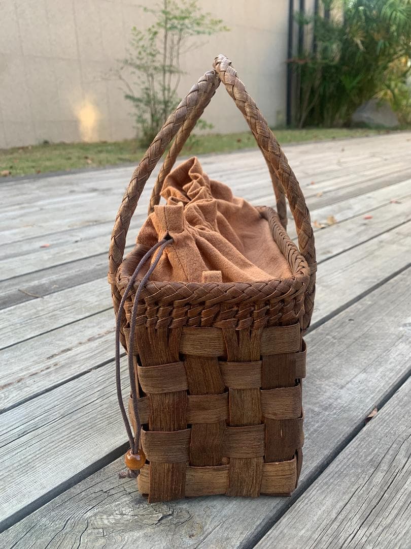 山葡萄 山葡萄籠バッグ 網代編み 手作り 籠 手提げ 内布付き