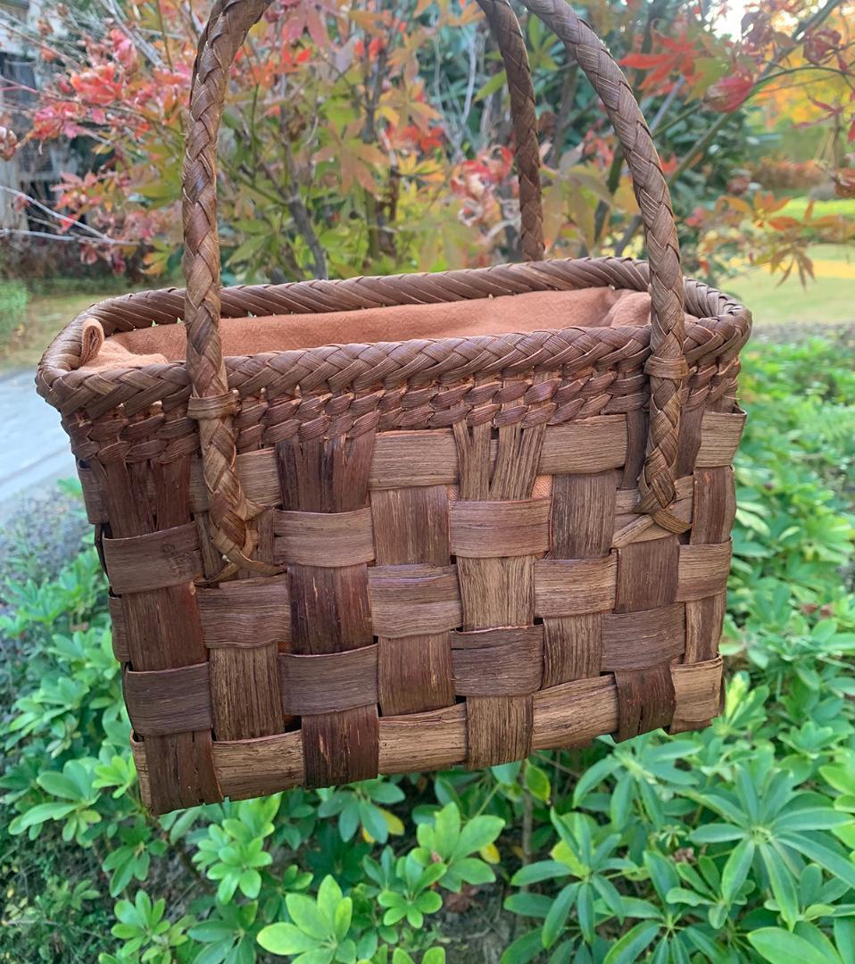 山葡萄 山葡萄籠バッグ 網代編み 手作り 籠 手提げ 内布付き