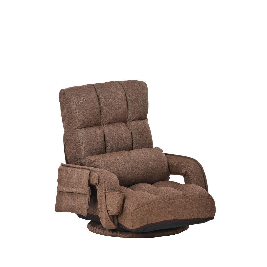 【ブラウン】回転式座椅子 肘掛け ハイバック 座いす リクライニング 1人掛