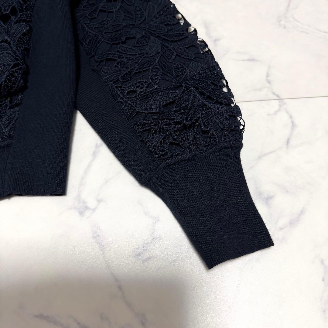 ANAYI アナイ ニット フイユレース プルオーバー ネイビー トップス M