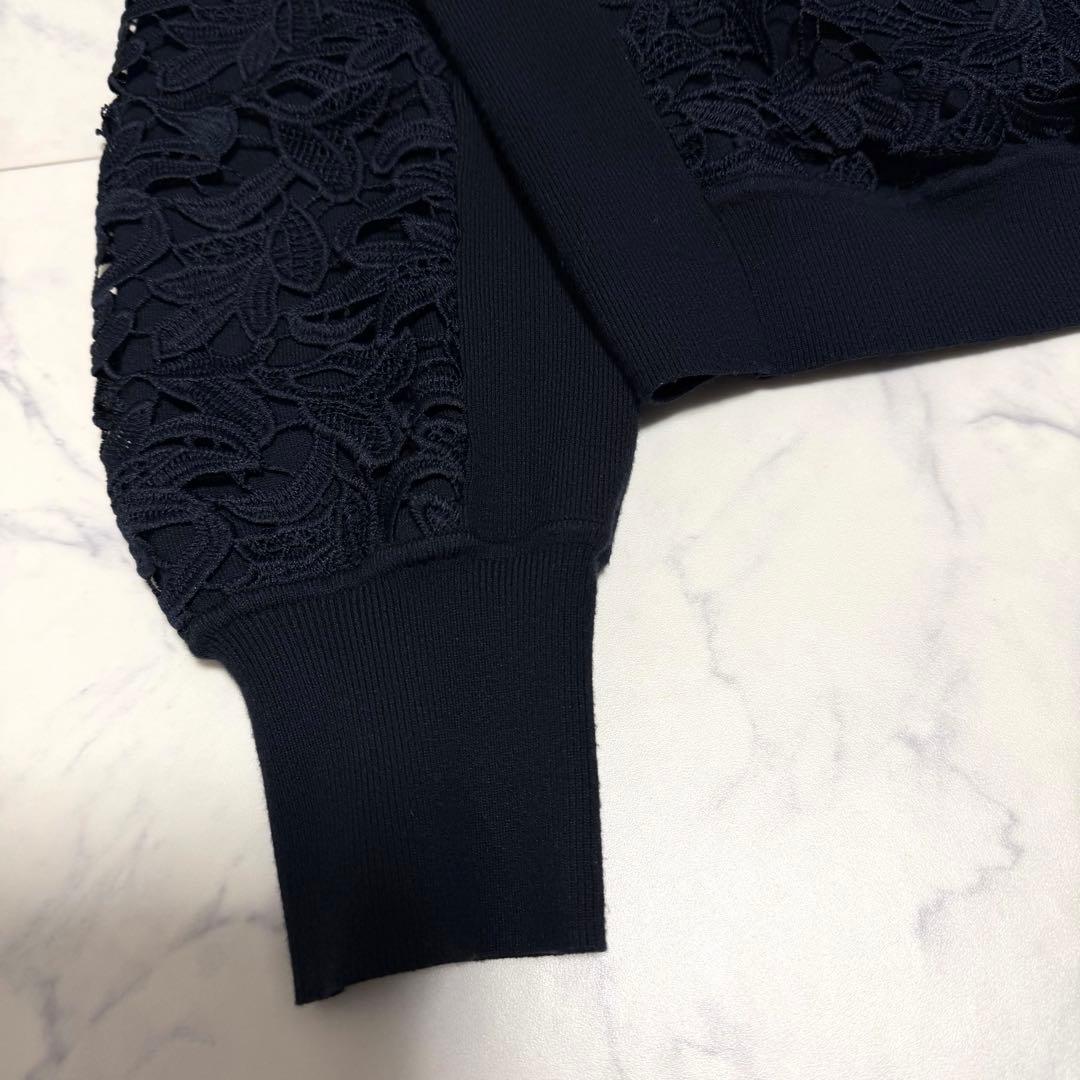 ANAYI アナイ ニット フイユレース プルオーバー ネイビー トップス M