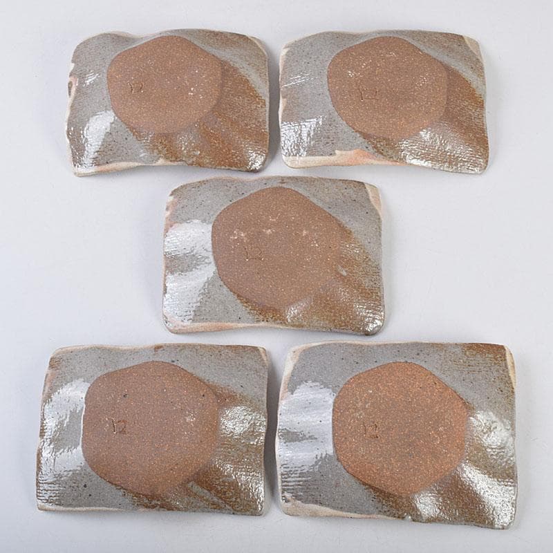 Sake　鼠志野　四方皿　五客　共布　黒田陶々庵極め箱　M　R9064B