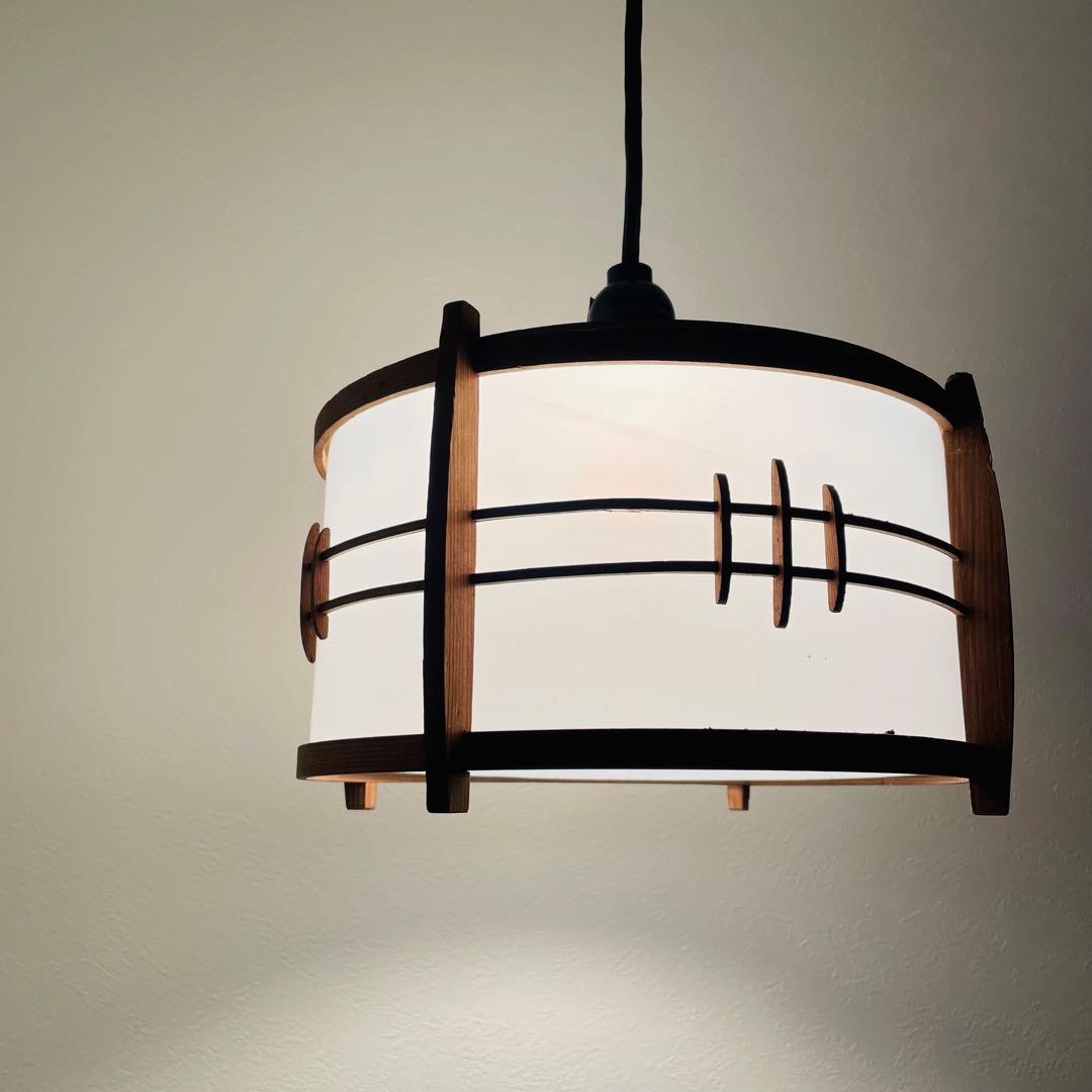 昭和レトロ 中ぶり 乳白ガラス 木枠 天井照明 電傘 電笠