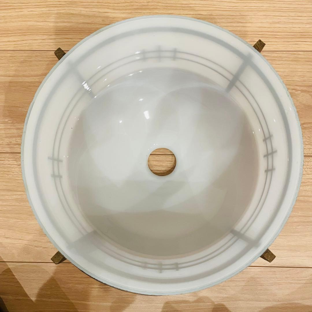 昭和レトロ 中ぶり 乳白ガラス 木枠 天井照明 電傘 電笠