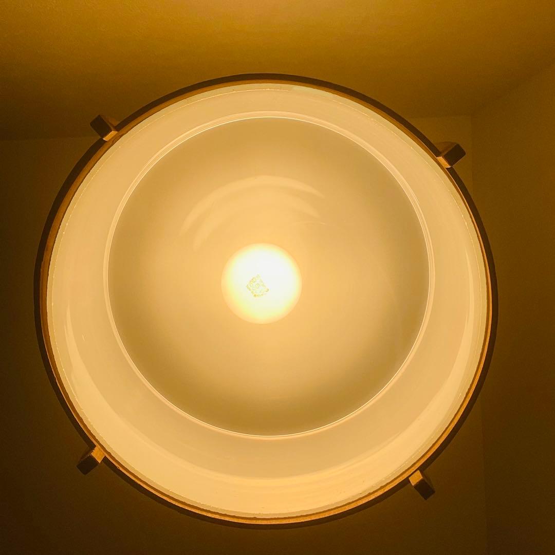 昭和レトロ 中ぶり 乳白ガラス 木枠 天井照明 電傘 電笠