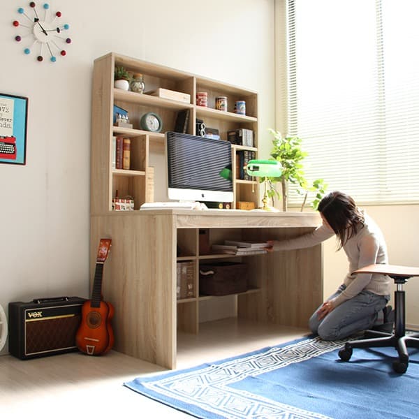 【新品・送料無料】パソコンデスク 上下書棚付き 115cm幅 オーク 上下一体型