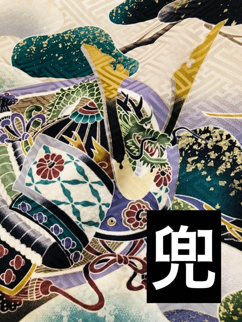 七五三五歳‼️正絹完全️フルセット‼️白地貴重豪華絢爛金彩金箔鷹、兜❤️お家からはなし