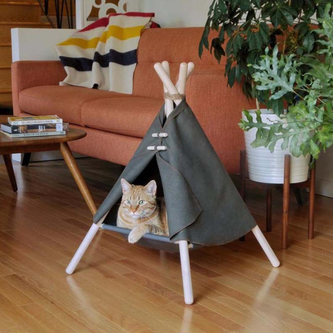 グレー　ペットハウス おしゃれ　ティピーテント ハンモック式 犬 猫 06