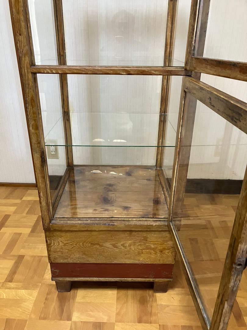 レトロ商品　アンティークガラスケース 木製商品ケース　4段ケース