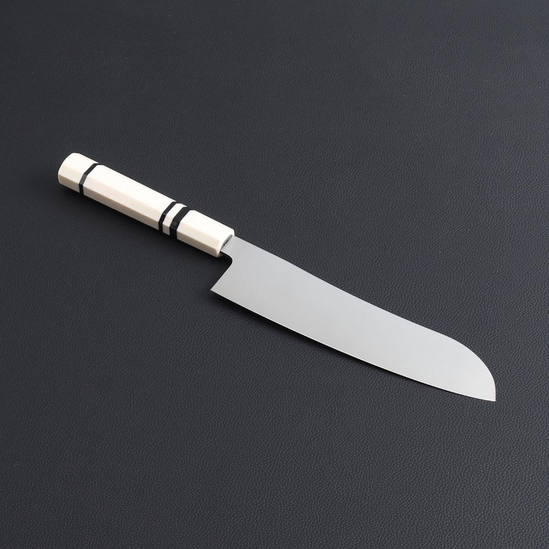 8937 三徳包丁 7寸 刺身包丁 両刃 万能包丁 人工象牙黒三本巻八角柄