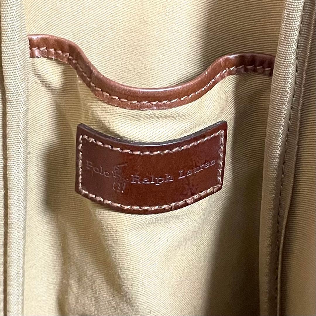 美品/ポロラルフローレン トートバッグ　ブラックウォッチ　ブラウン　PVCレザー