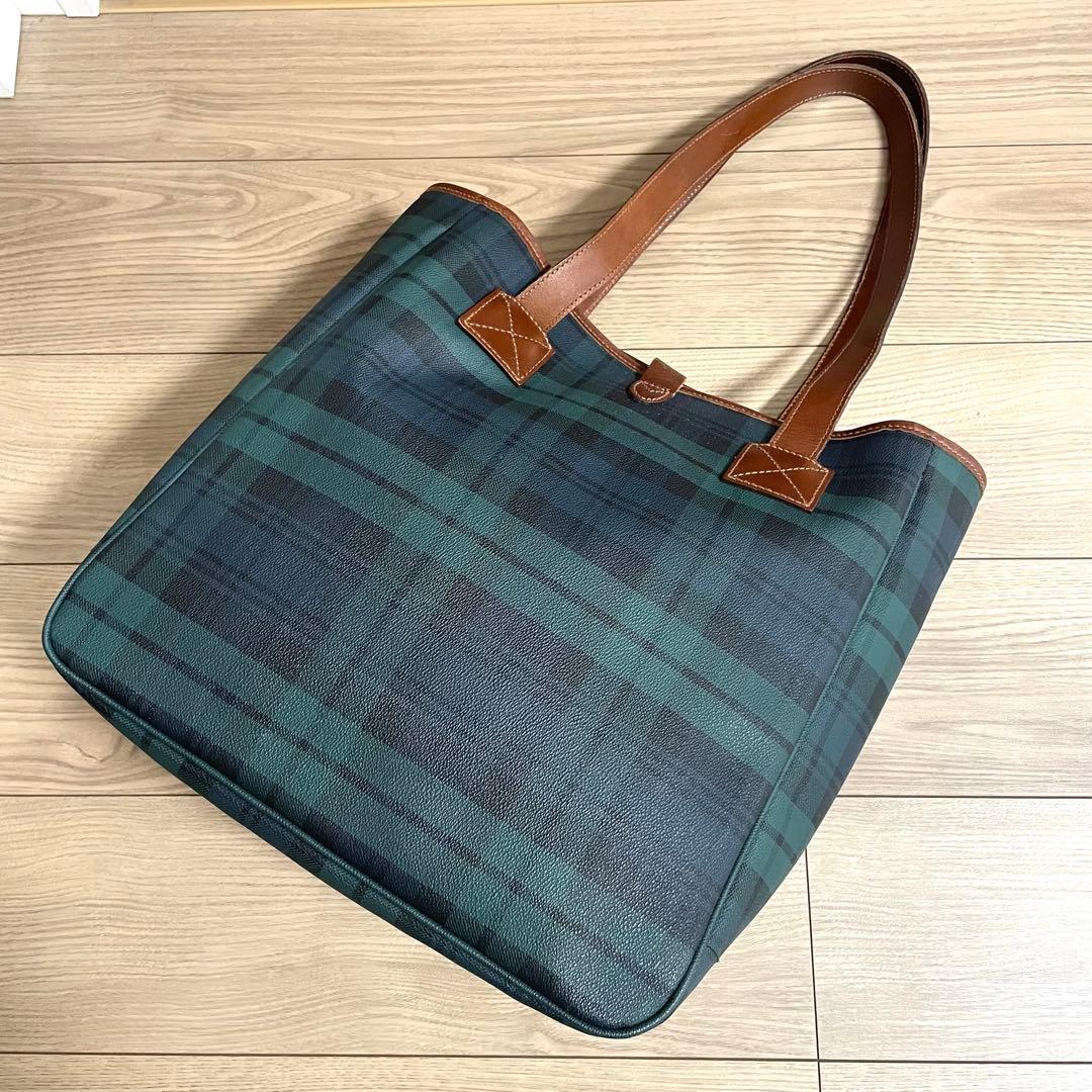 美品/ポロラルフローレン トートバッグ　ブラックウォッチ　ブラウン　PVCレザー