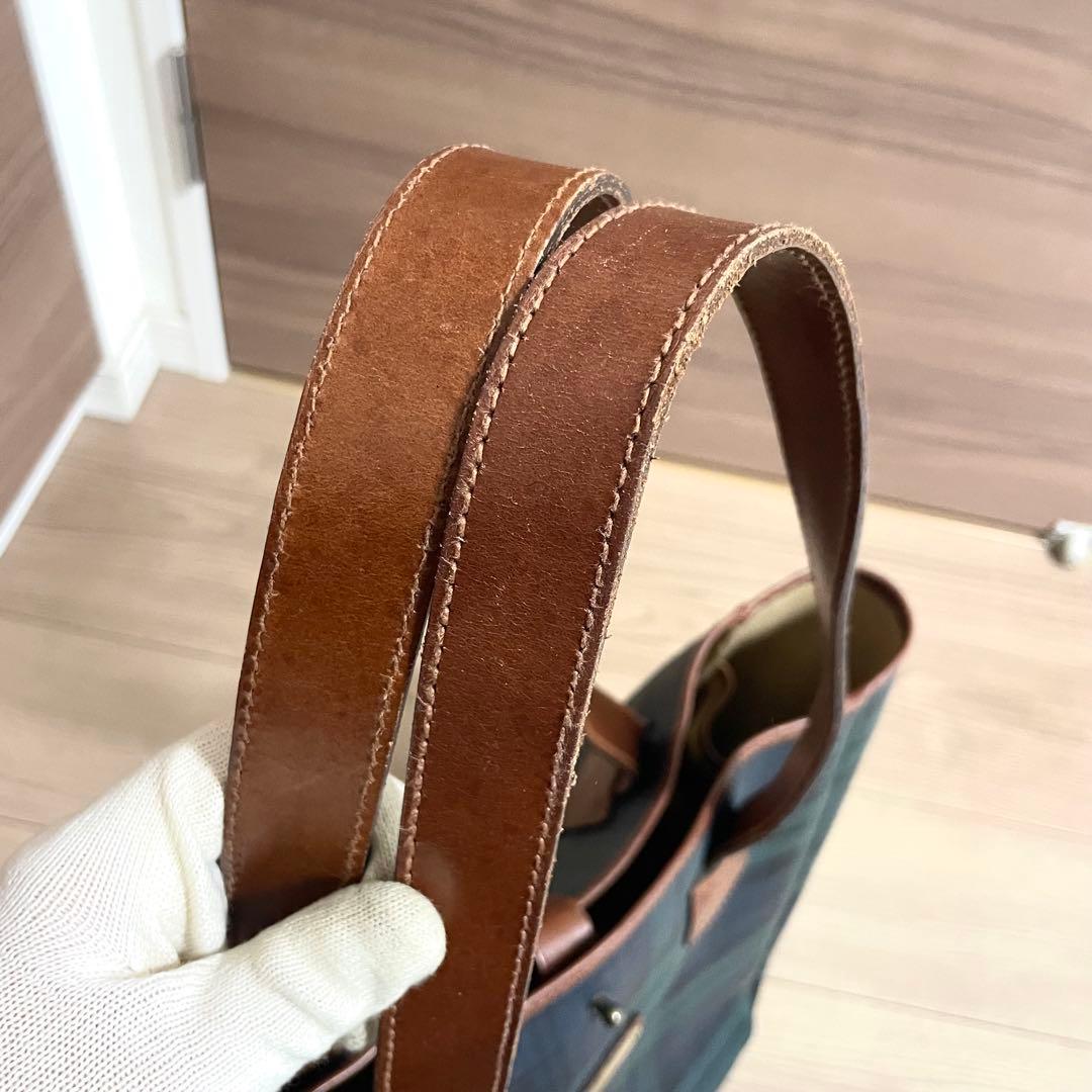 美品/ポロラルフローレン トートバッグ　ブラックウォッチ　ブラウン　PVCレザー