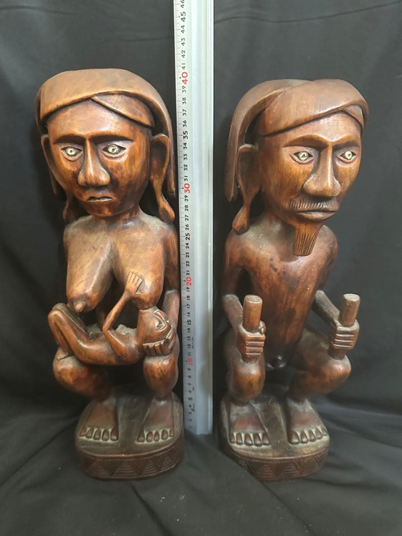 アンティーク パプアニューギニア 木彫り二体セット/ポリネシアン