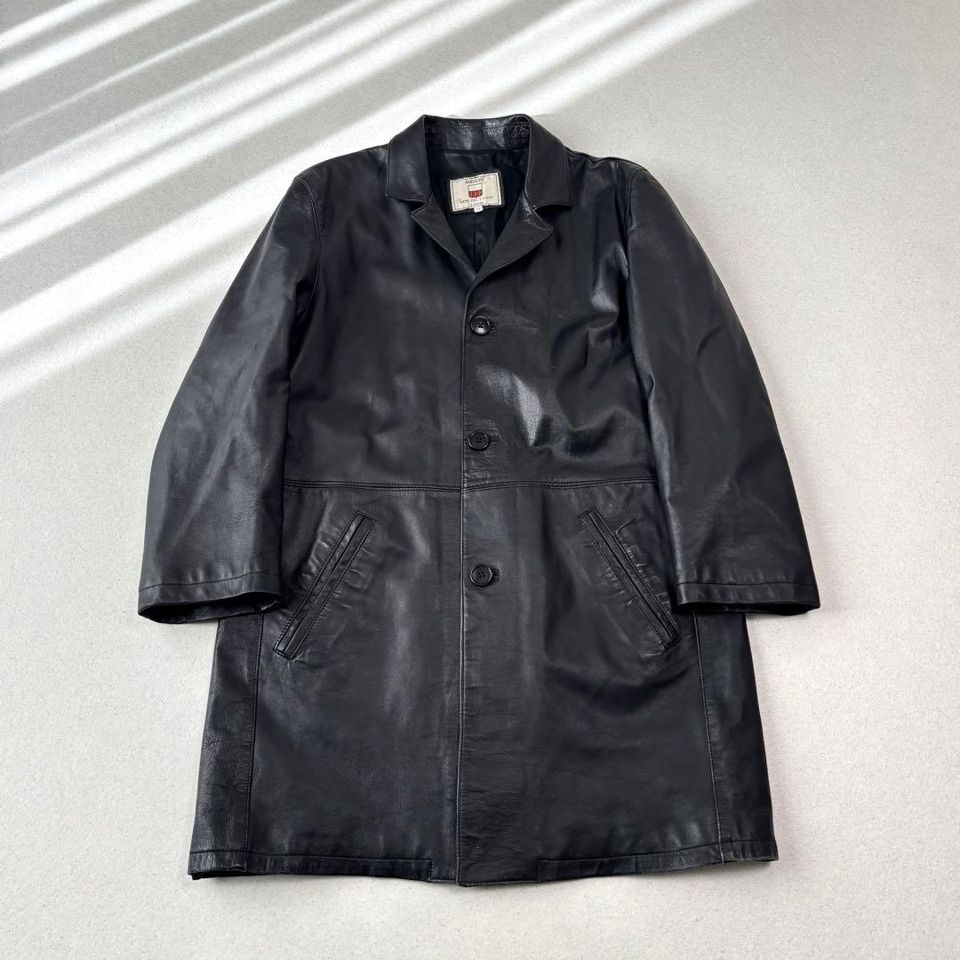 vintage leather car coat M 本革 イタリア製 黒